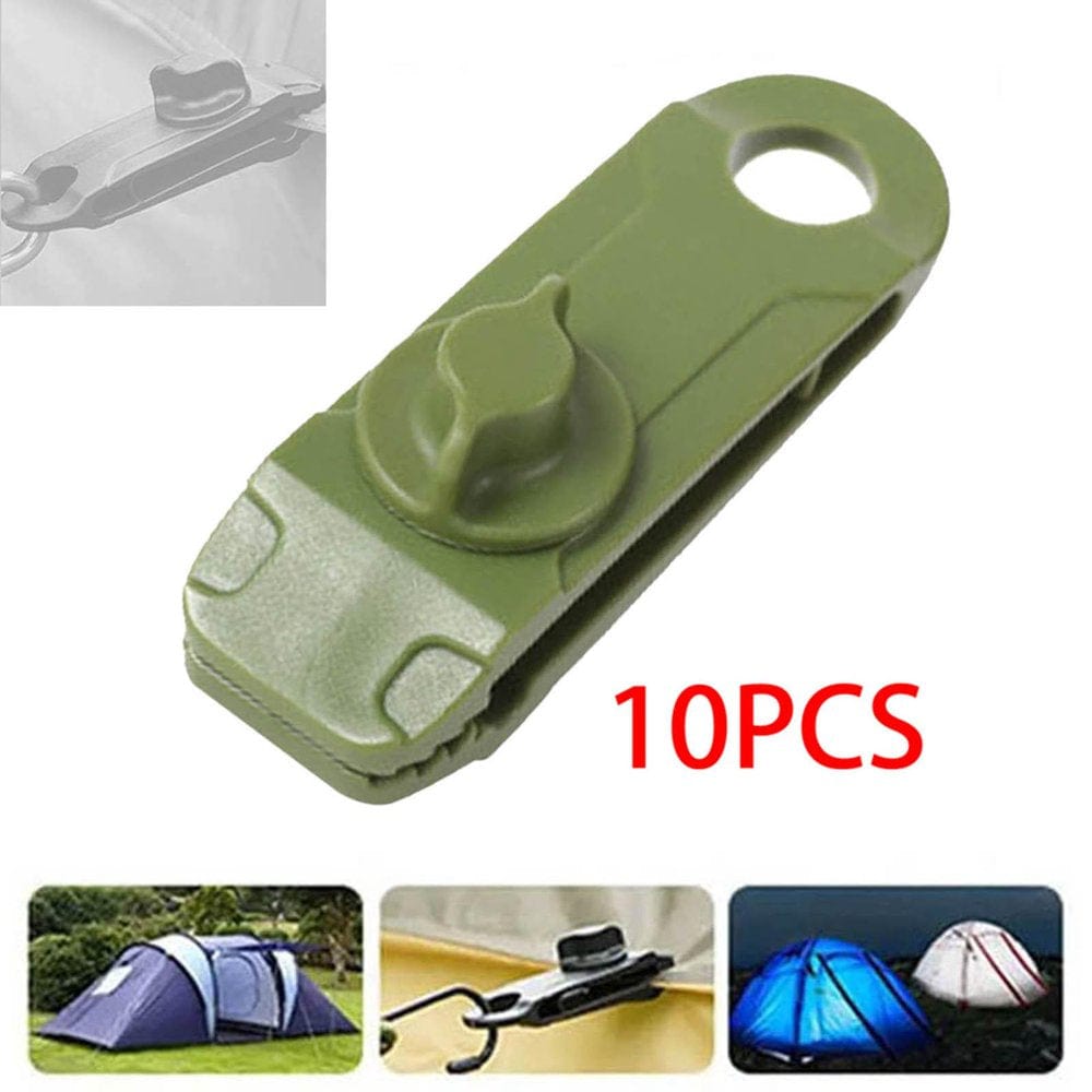 10 Reusable Camping Tent Clamps Holder Canopy Awning Outdoor Lightweight Tarp Clips Heavy Duty Locking Handle for Backpack Gear Tarp , Green Green1